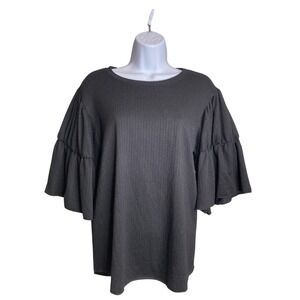 Nally & Millie Women's Black Ruffle Sleeve‎ Top Size M Boho Flowy Coastal Roomy